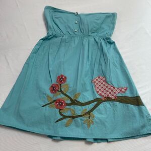 Judith March Teal Strapless Mini Dress with Bird & Floral Appliqué